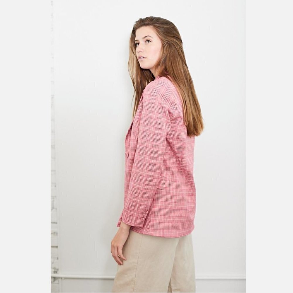 Just Female Maxime Single Breasted Pink Check Plaid Blazer Size S NWT $239 - Picture 4 of 13